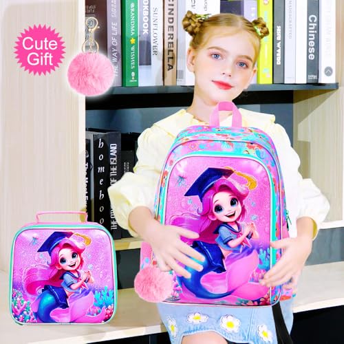 Image of AGSDON 3PCS Backpacks for Girls, 16 inch Elementary Kids Backpack Preschool School Bookbags and Lunch Box