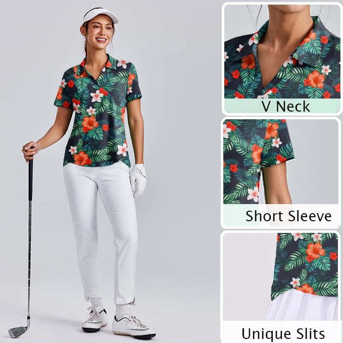 Image of PINSPARK Womens Golf Shirt Short Sleeve Polos UPF 50+ Collared Tennis Tops