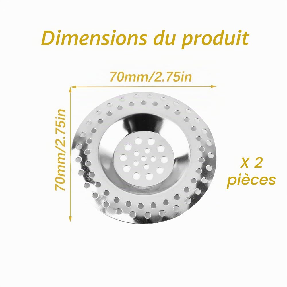 2 Pcs Filtre évier Cuisine, Évier Filtre de Vidange, Grille Evier Cuisine, Filtre à évier en Acier Inoxydable, pour Évier de Cuisine/Salle de Bain Filtre Anti-Obstruction
