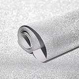 Amiya Silver Glitter Vinyl Contact Paper 17.3'×120' Self Adhesive Sparkly Stick and Peel Wallpaper Decorative Glittery Bling Wallpaper for Bedroom Living Room Walls