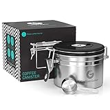Coffee Gator Kaffeedose Luftdicht (Groß 1,9 L) - Kaffeebohnen Behälter aus Edelstahl mit CO2-Ventil & Datumsanzeige im Deckel - Aromadicht - Mit Messlöffel