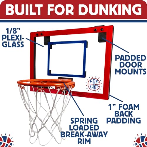 Pop-A-Shot Super Slam Over The Door Mini Basketball Hoop for Adults | 2 Included Basketballs and Pump | Built for Dunks | Breakaway Rim | Shatter Resistant Backboard | 17x12.5 Inches4