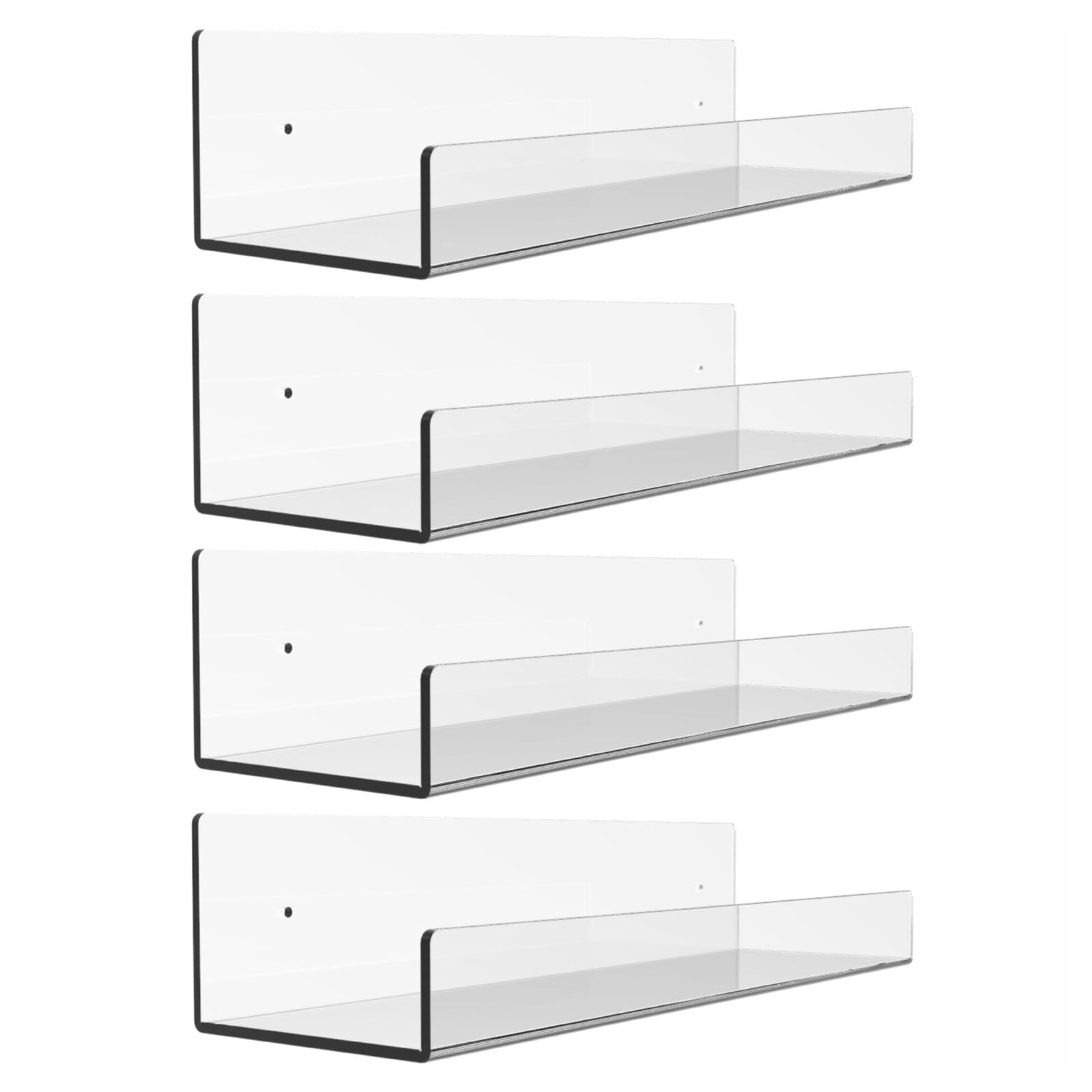 Acrylic Shelves for Wall Storage 15inch Floating Shelves Wall Mounted Floating Bookshelf Display Shelves Organizer for Bedroom Living Room Bathroom Kitchen Decoration (4, Transparent)