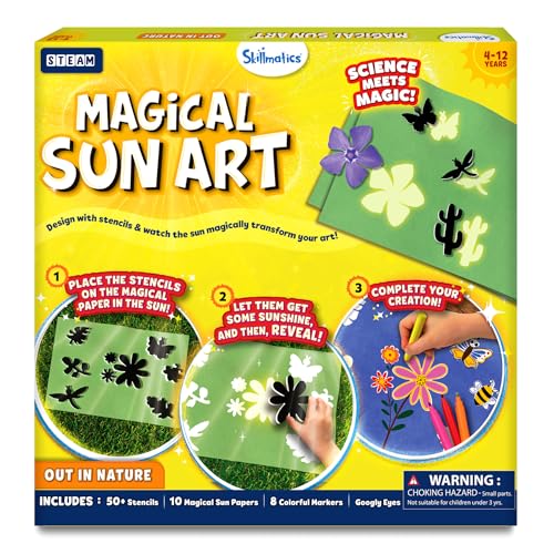 Skillmatics Sun Paper Art Kit - STEM Craft Kit for Kids with Decorative Paper Stencils & Markers Create with Sunlight Mess-Free Indoor Fun Gifts for Ages 4 5 6 7 8 9 10 11 12