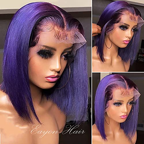 Purple Wig Human Hair Lace Front Wigs Ombre Bob Wig Human Hair 13x4 Frontal Lace Wig 9A Brazilian Human Hair Bob Wigs 180 Density Pre Plucked Human Hair Wigs Ombre Short Lace Front Wigs Human Hair 10"