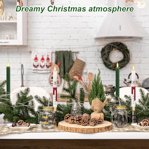 Image of Christmas Flameless Taper Candles with Remote Timer, 2 Pcs Snowman with Scarf LED Candlesticks with 3D Flickering Flame for Home Decor Christmas Gifts