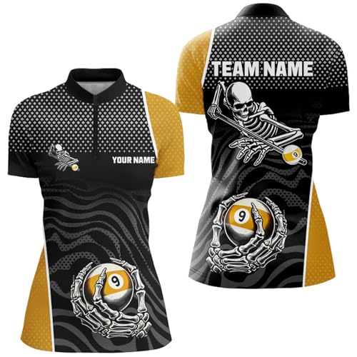 9 Ball Skeleton Custom Billiard Polo & 1/4 Zip Shirts for Men & Women Funny 9 Ball Pool Billiard Jerseys Performance Unisex Quick-Drying Shirt T2945 Red4
