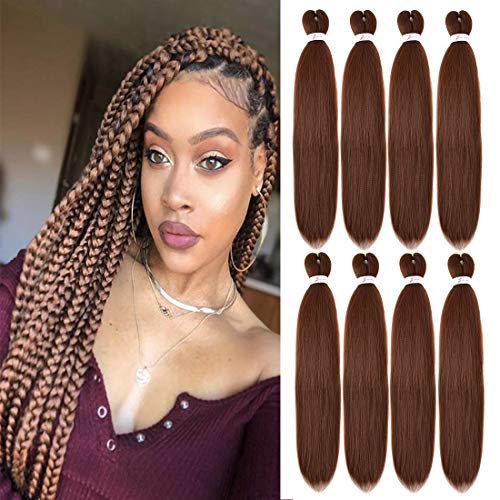 8 Packs Pre-stretched Braiding Hair 24 Inch Itch Free Hot Water Setting Yaki Straight Easy Braid Hair Flame-Retardant Synthetic Fibers Crochet Braids Hair Extensions (30# BH)