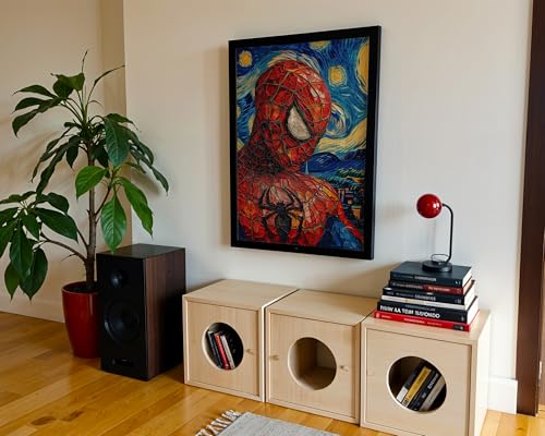 Image of Waltractive Engineered Wood Spiderman X Starry Night Wall Art Framed Poster Portrait - Perfect Wall Decor For Fans For Bedroom, Kids Room - Available In 33X23 & 48X33 CM (13X9 & 19X13 Inch)