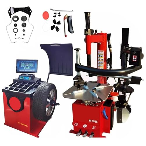 KATOOL KT-T835 Tire Changer Machine 2.0HP Bead Blaster and KT-B750 Wheel Balancer Machine Automatic Measurement Ruler Laser Guide Tire Repair Wheel Changers Combo