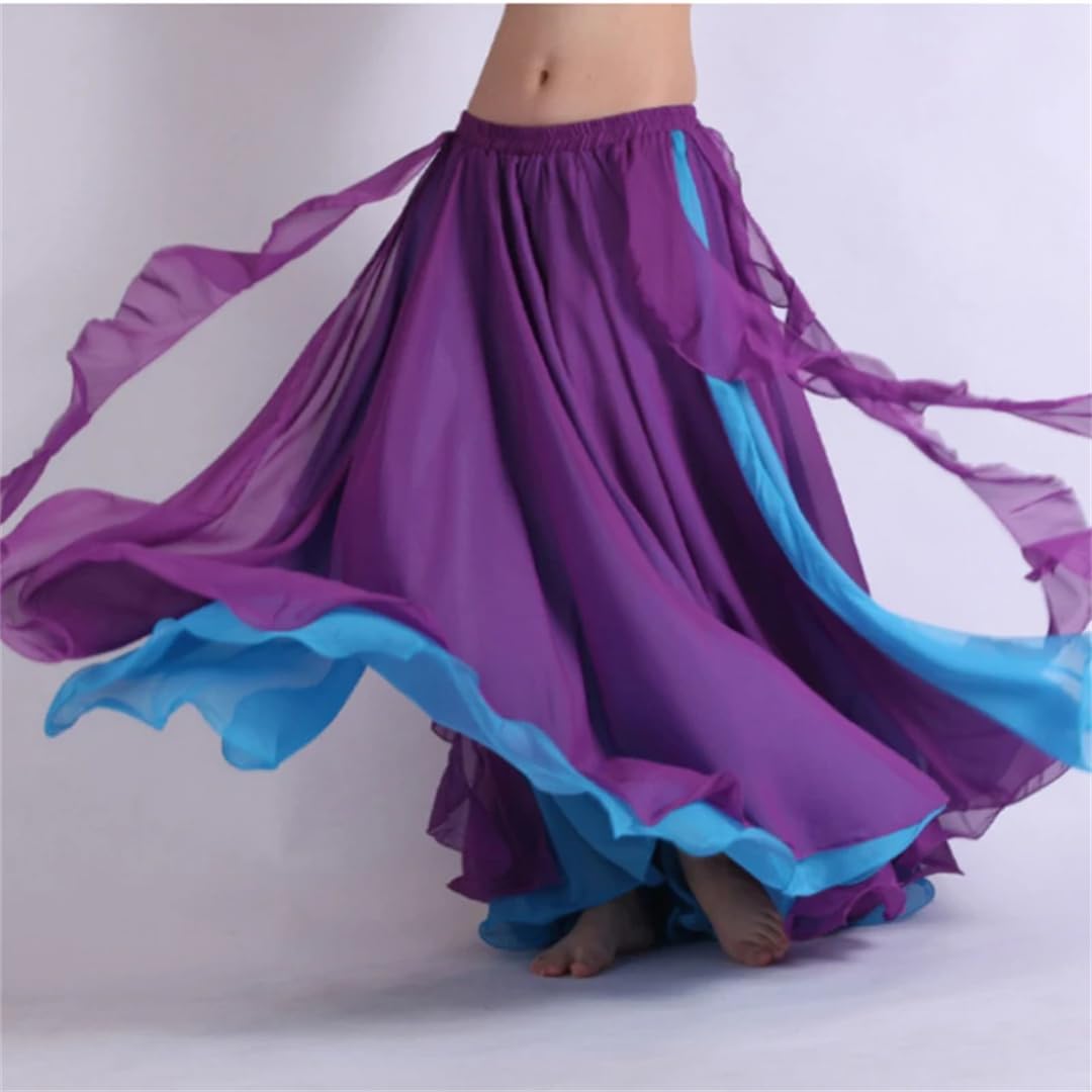 Gonne a Ruota Ampie e svolazzanti, Gonna Lunga da Donna, Danza del Ventre, con Spacco Laterale, Multicolore