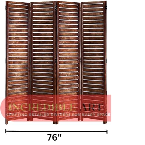 Image of Wooden Partition Wall Divider for Living Room, Wood Privacy Screen, Room Separator Rectangle Line Design- 5 Feet in Height (4 Panels)