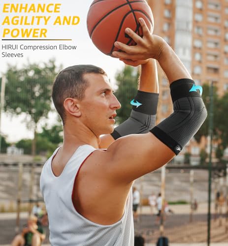 HiRui-2-PACK-Elbow-Brace-for-Men-Women-Elbow-Compression-Sleeves-With-Adjustable-Straps-Tennis-Elbow-Golfer-Elbow-Treatment-Arm-Support-for-Workout-Weightlifting-Tendonitis-Pain-Relief-Black-Small