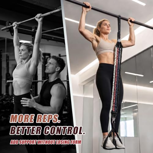 Image of ALongSong Pull Up Assistance Bands with Foot Support Pedal - Upgraded Heavy Duty Resistance Bands Adjustable Weight /Height with Bands&Measured Strap for Strength Training Home Gym