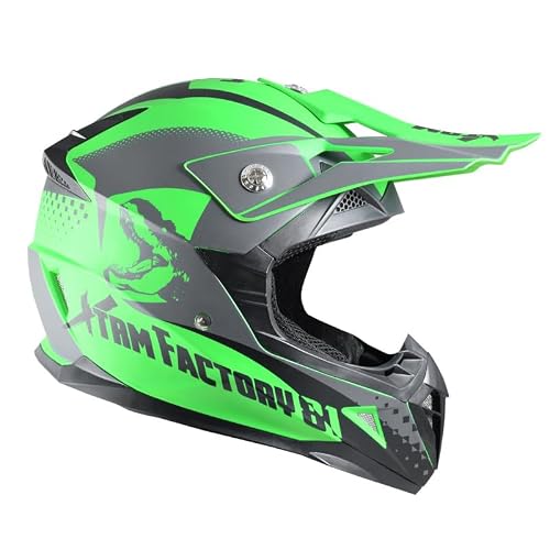 Casque Enfant Moto et Quad - Vert - Taille 47 à 54 cm (4 à 12 Ans) - Casque Enfant homologué CE (ECE/22-06), Protection Sécurisée et Confortable pour Enfants - Casque intégral (S 47-48cm)
