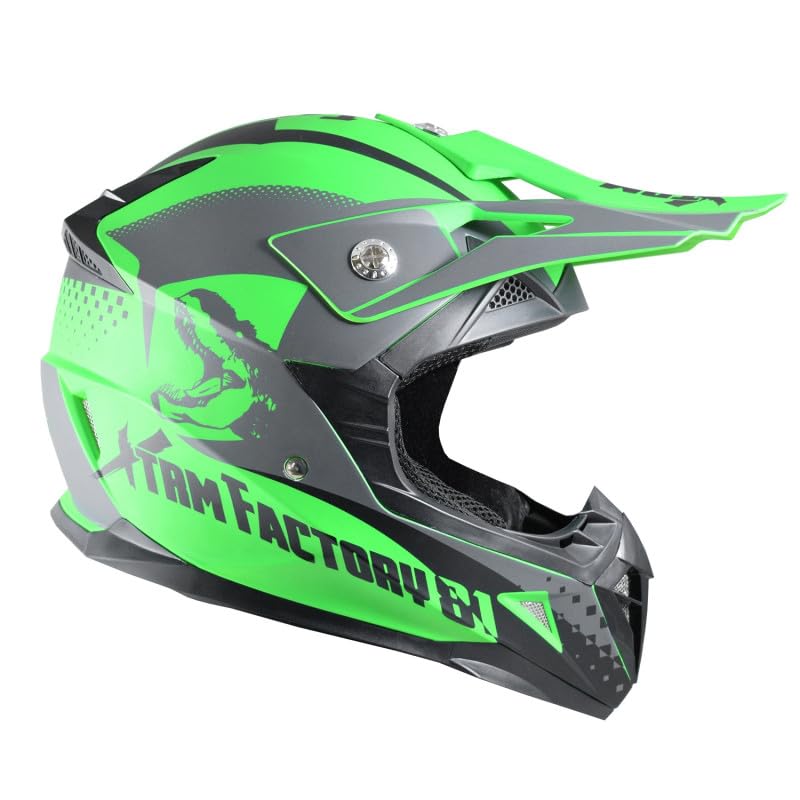 Casque Enfant Moto et Quad - Vert - Taille 47 à 54 cm (4 à 12 Ans) - Casque Enfant homologué CE (ECE/22-06), Protection Sécurisée et Confortable pour Enfants - Casque intégral