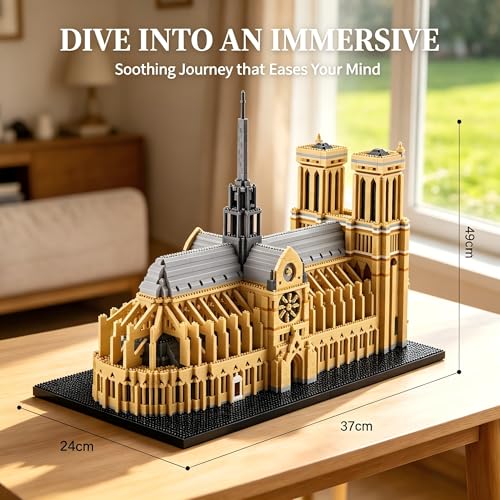 Image of Big Notre Dame Cathedral Micro Blocks Set for Adults, 7380 Pcs Large Paris Church City Architecture Building Block Sets, French Iconic Castle Gift for Teen 14+ Home Office Decor