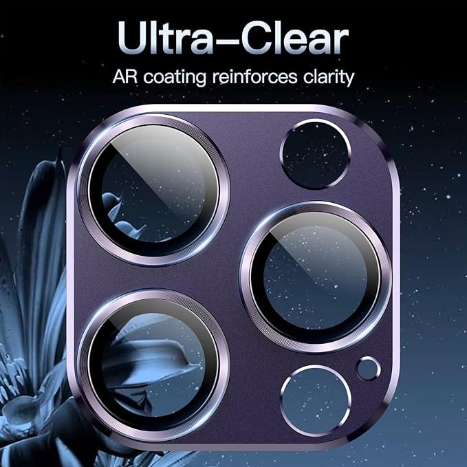 Image of Camera Lens Protector for iPhone 14 Pro 6.1-Inch & iPhone 14 Pro Max 6.7-Inch, Full Coverage 9H Tempered Glass Ring Cover, Matte Metal Plate, Case Friendly (Purple)