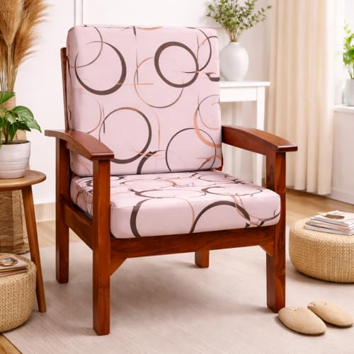 Image of STITCHNEST 'Contour Fit Series' Stretchable Printed Wooden Sofa Cover (Pack of 2) - Elastic Wooden Chair Cover | Wooden Sofa Seat Cover | Size - 20-21 x 20-21 x 3-5 in