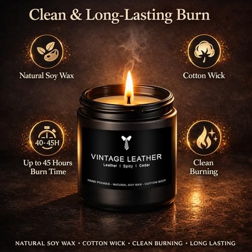 Image of Scentes Candles Set for Men, 4 Pack Mens Masculine Soy Candles | 200h Burn, Leather, Smoke, Oak & Lavender Scents, Aromatherapy Candle Gift Set for Dad, Husband, Boyfriend, Birthday, Him