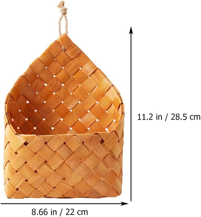 ARTIBETTER Wood Woven Wall Hanging Basket Natural Storage Organizer for Home Kitchen Decorative and Plant Display