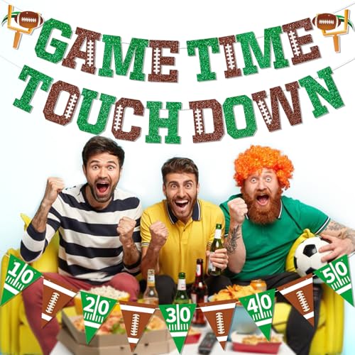 Image of Game Time Touch Down Football Banner: Football Party Decorations for Birthday Parties Birthday & Sports Fantasy Party Decorations