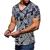 MECH-ENG Mens Athletic Paisley T-Shirt, Short Sleeves Shirt Bodybuilding Fitness, Slim Fit Bandana Tees(Navy Medium)