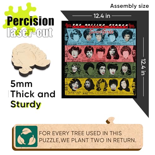 WOODLUX The Rolling Stones Puzzle de Madera - SomeGirls 300 Piezas Decorativo Oficial con Corte Preciso y Forma Única, 12.4x12.4 pulgadas, Logo Icónico Lengua miniatura 4