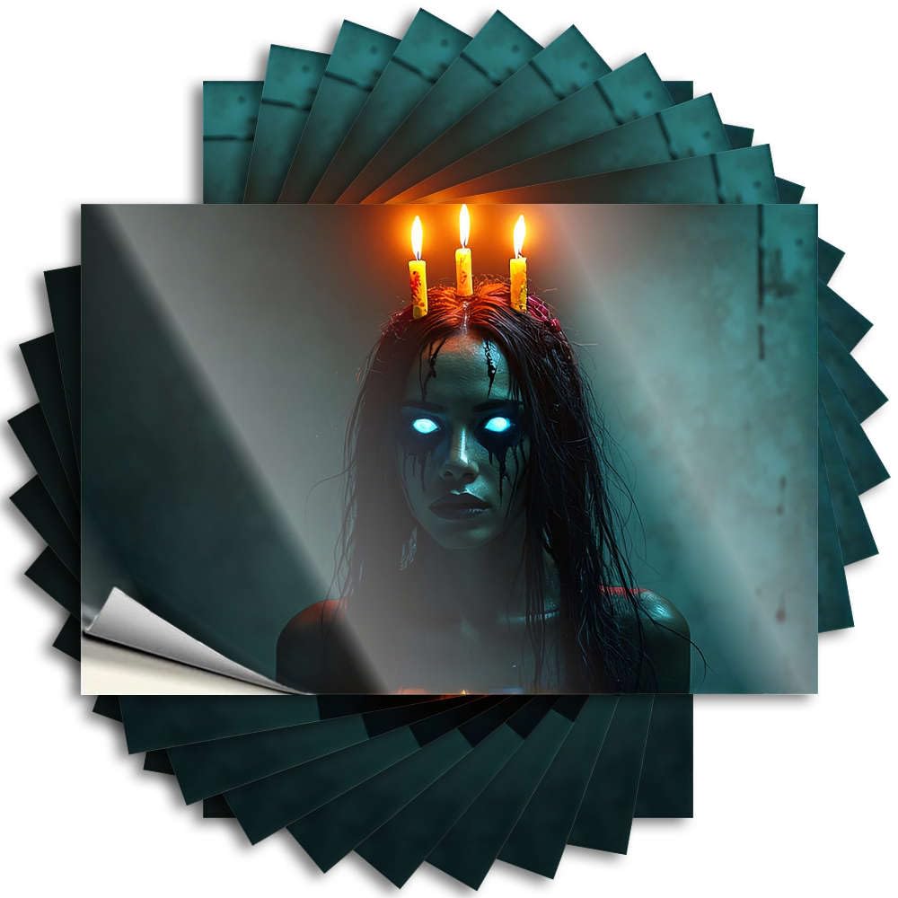 Decals Summer Custom Stickers, Window Waterproof A Woman with Candles On Her Head in A Dark Room for Hydro Flask | Cozy Vinyl Decals for Math Holiday Gift(12X18CM)