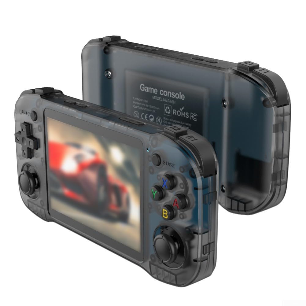 R46H - Console di gioco portatile retrò, schermo HD IPS da 4,5 pollici, per sistema operativo Linux, console di gioco portatile da viaggio, regalo di compleanno per adolescenti, ragazzi (R46H-64G nero