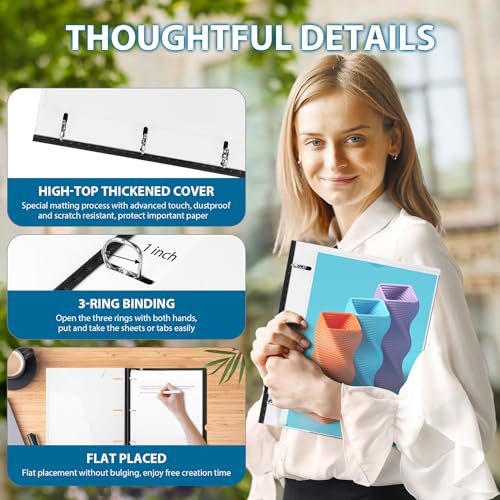 Image of WOT I 1 Inch Telescoping 3 Ring Binder 4 Pack, Expandable Flexible Binder with Customizable Front Cover & Clear Catalog Pocket, Holds 8.5 inchx11 inch Paper, School Office Supplies, Black+White
