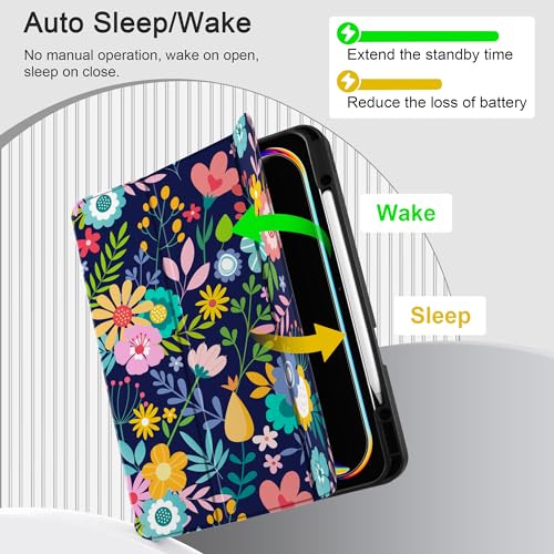 DONGKE Case for iPad Pro 13 inch (M5 2025 / M4 2024) – [Built-in Pencil Holder] Ultra Slim PU Leather Trifold Stand Cover with Soft TPU Back, Auto Wake/Sleep - Florals by DONGKE - Image 5