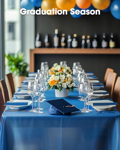 Image of Pureegg Plastic Table Cloth Disposable 8 Pack, 54 x 108 Inch Table Cloths, Graduation Decorations Class of 2026, Graduation Party Tablecloths, Rectangle, Plastic Cover, Leakproof & Sturdy, Blue
