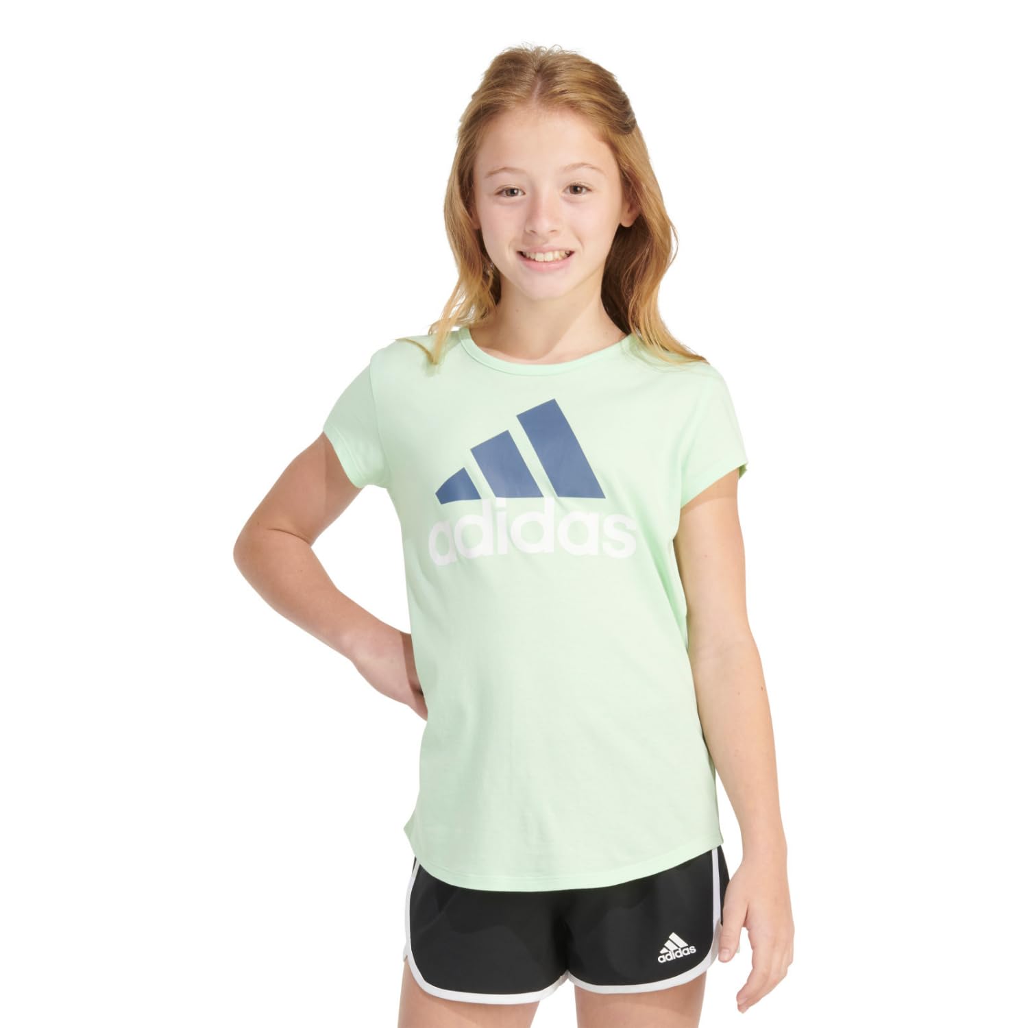 adidas Short Sleeve Cotton Scoop Neck Tee T-Shirt T-Shirt Girocollo in Cotone a Maniche Corte Bambine e Ragazze (Pacco da 1)