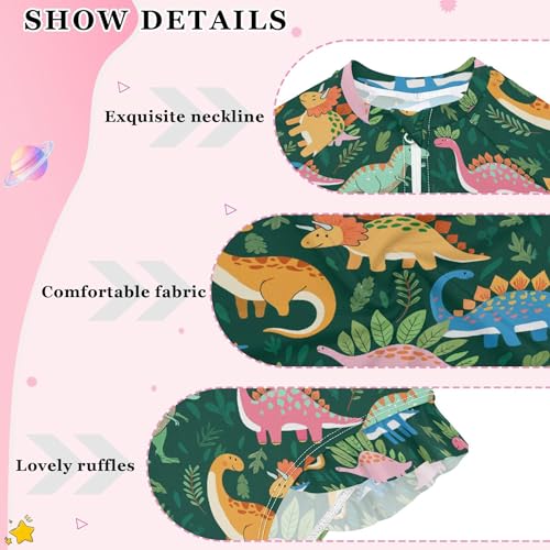 Cute Dinosaur Girls Long Sleeve Rashguard Swimsuit UV Protection One-Piece Swimwear Bathing Suit B04040984