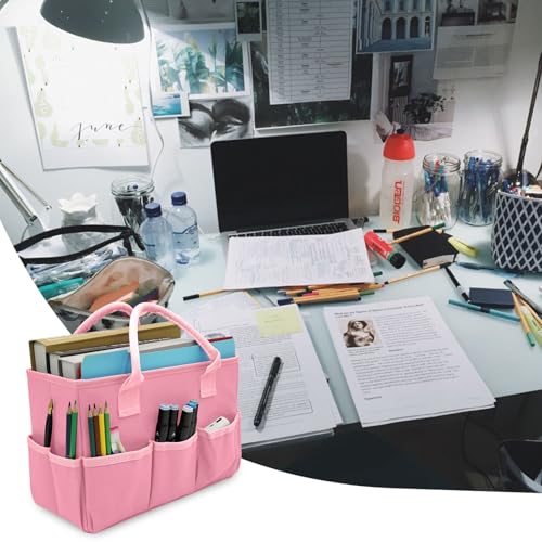 Image of Cupohus Art Organizer Craft Storage Tote Bag with Multiple Pockets (Pink)
