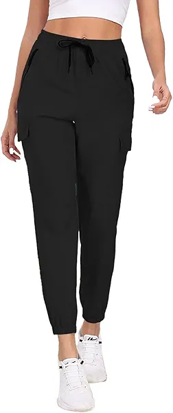 Hiking Pants Women UPF 50+ Cargo Quick Dry Water Resistant Elastic Waist 4 Pockets Lightweight Travel Work Casual Running