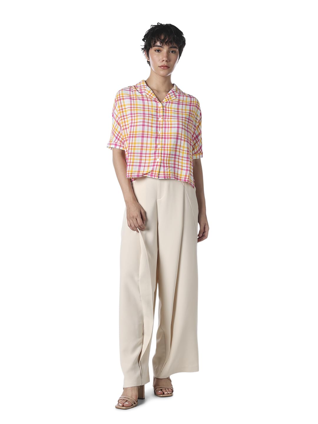 Boxy Fit Checked Spread Collar Shirt-image-7