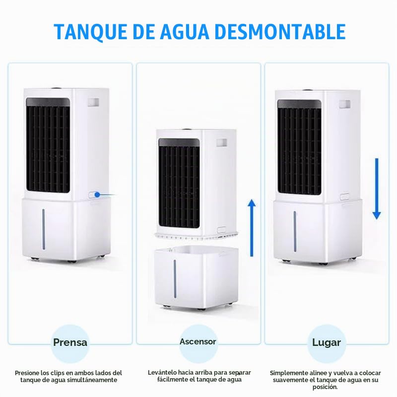 12L Enfriador De Aire PortáTil, 3 Velocidades, Aire Acondicionado PortáTil con Control Remoto, Temporizador De 7,5h, DepóSito De Agua ExtraíBle, Climatizador Evaporativo para Casa Oficina