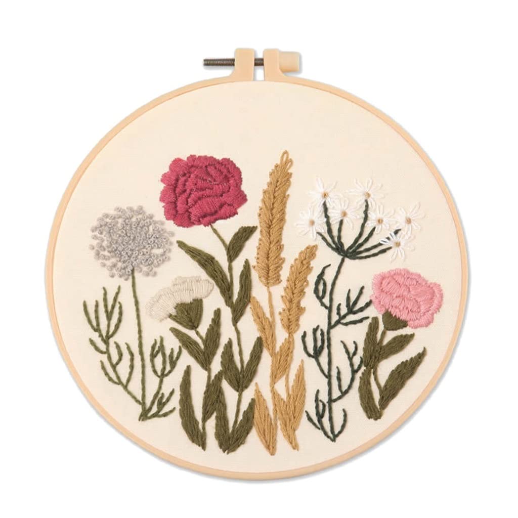 Soporte para bastidor de bordado DIY, kit de costura de punto de cruz, paquete de materiales, kit de manualidades con forma de planta, flor y corazón para principiantes. Productos para la elabora