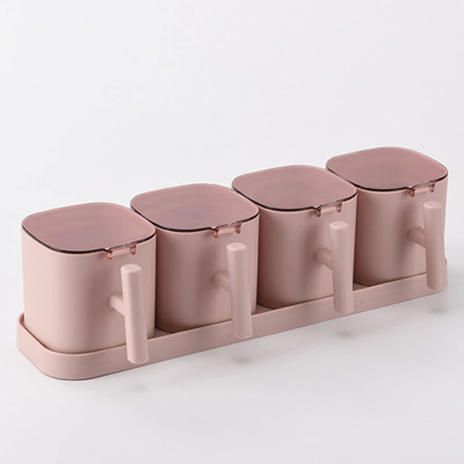 Lot de 4 pots à épices, poivrière, épices, sel, assaisonnement, boîte de rangement pour condiments et condiments avec cuillères (rose)
