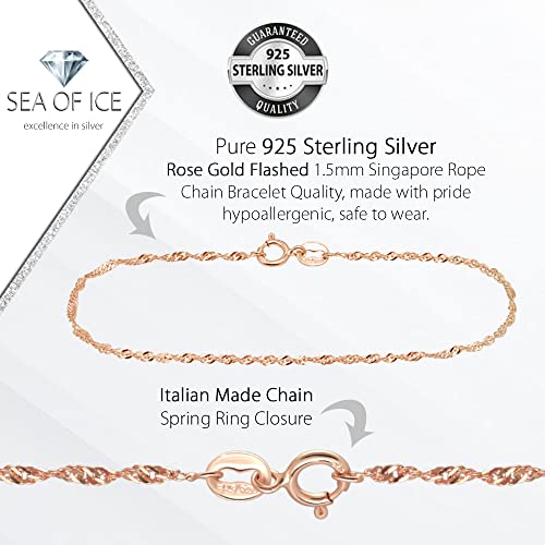 SEA OF ICE Sterling Silver 1mm Twisted Curb Singapore Rope Chain Bracelet For Women, Size 7.25 inches2