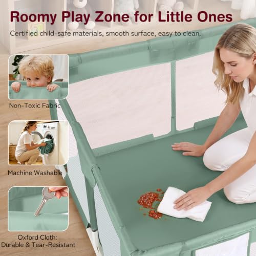 Image of Kidirect Baby Playpen 47x47 - Small Playpen for Babies & Toddlers, Activity Center, Indoor Outdoor, Green