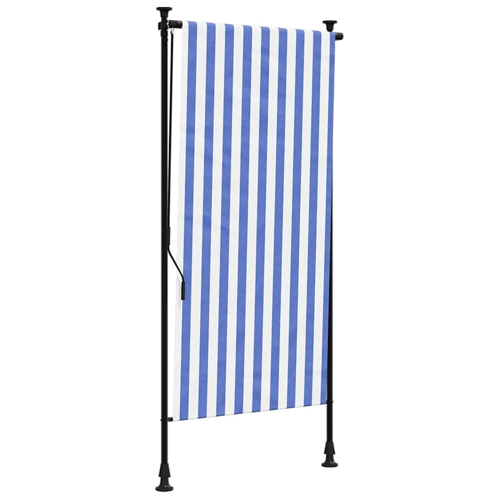 Store Vertical Exterieur avec manivelle sans perçage, Store Enrouleur sans Percage Exterieur, Extensible & Opaque, Paravent de Balcon, Coupe-Vent, Bleu et Blanc 100x270 cm Tissu Acier