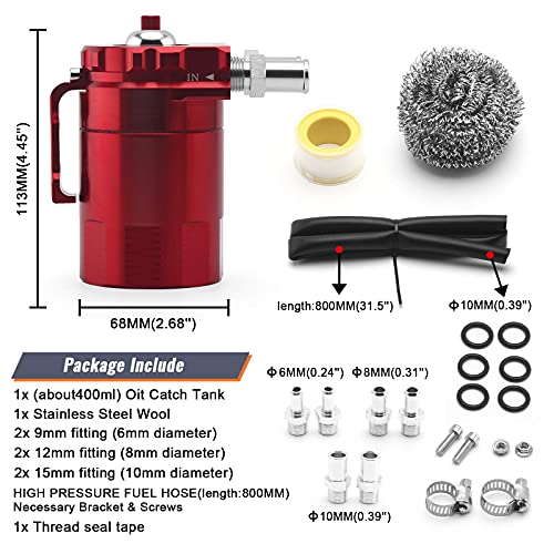 Depósito de aceite de aluminio universal de 400 ml rojo con línea de 3/8 pulgadas 4