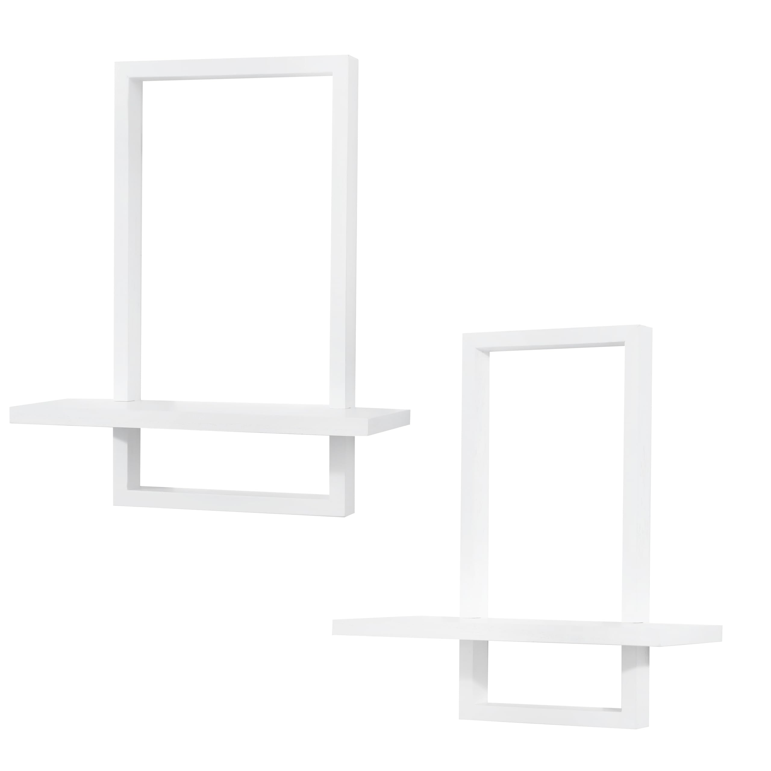 PHOENANCEE Floating Shelves for Wall,Square Storage Shelf Set of 2,Rustic Wood Home Decor Plants Hanging Display Chic for Living Room Bedroom Bathroom Office,Oak Frame,L+S,Whtie