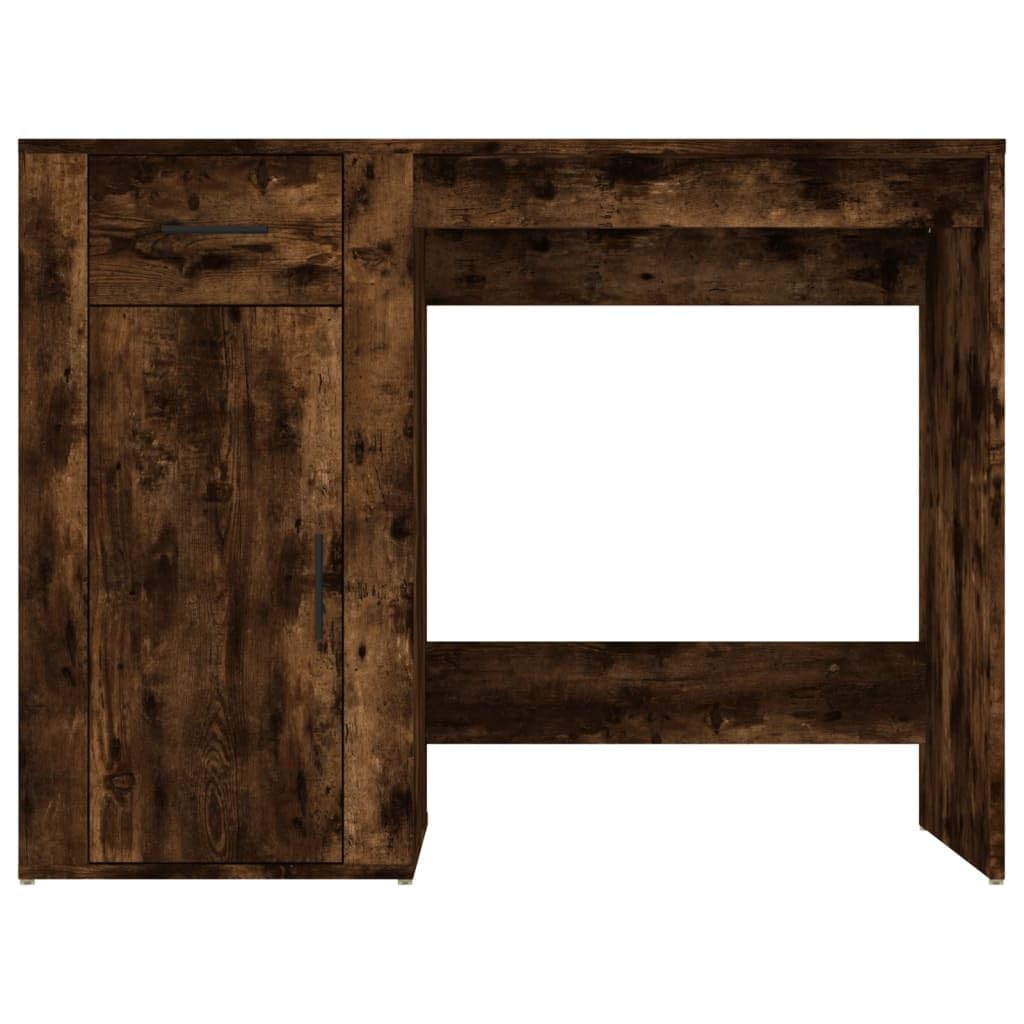 Biurko dąb wędzony 100 x 49 x 75 cm z materiału drewnopochodnego z szufladą, szafką, zarządzaniem kablami, idealne do biura, biura domowego, gabinetu, pokoju młodzieżowego i dziecięcego