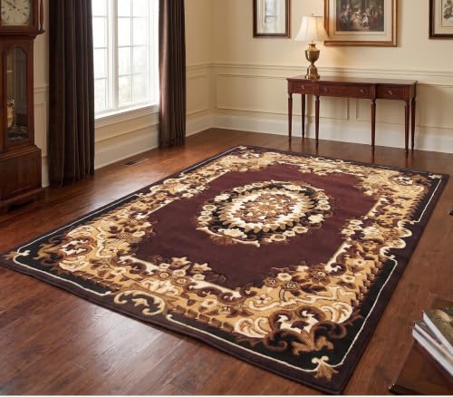 Image of SABIRA Carpet Modern Floral Area Rug Large Carpet for Living Room, Bedroom & Dining Room, Washable, Non-Slip, Brown Color (6X8 FEET)