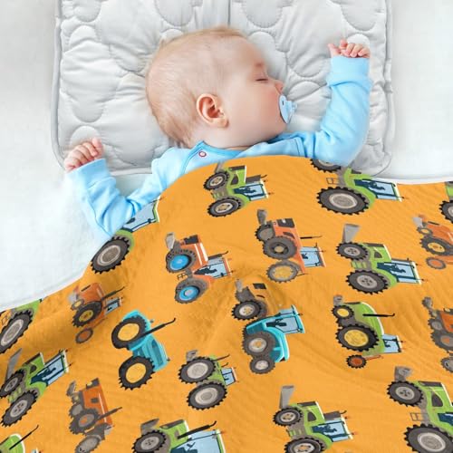 Image of Toddler Blanket for Baby Girls and Boys Soft Warm Swaddle Blanket for Nursery /Strolleoddler Bed /Car seat 30X40in Cartoon Tractors on an Orange Background