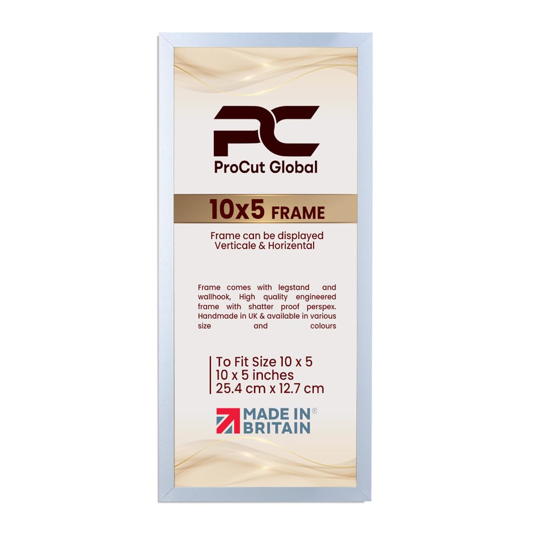 Procut Global 10X5 Silver Picture Frames – Sleek Wooden Photo Frame with Shatterproof Perspex for Wall or Tabletop – Perfect for Posters, Certificates, Prints–Multiple Sizes & Colors Available